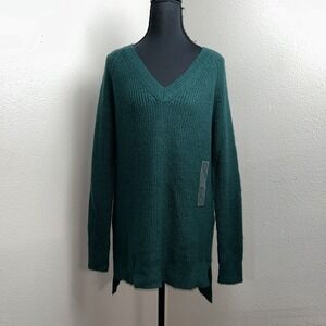 Natural Reflections Sweater Women's Small Green Cable Knit V-Neck Holiday Office